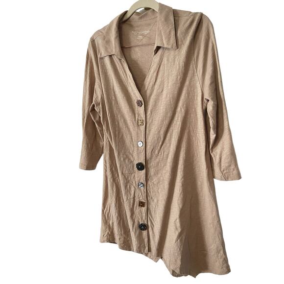 Soft Surroundings Danielle Button Tunic 3/4 Sleeve Cotton Desert Stone Size M - Picture 3 of 8